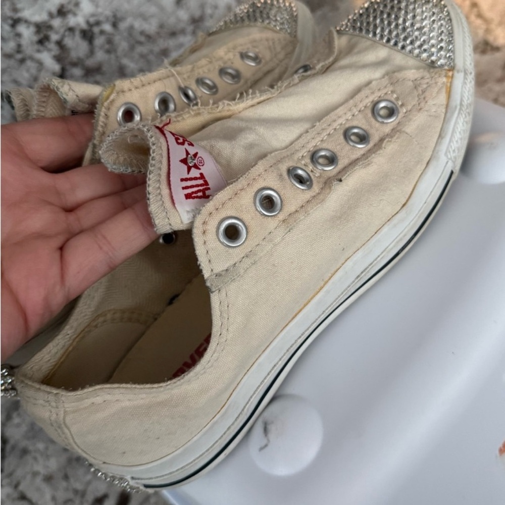 Converse Cream Sneakers with Rhinestone Toe Cap